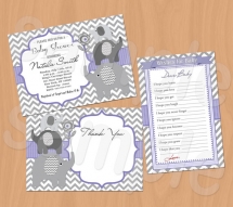 Chevron Baby Shower Invitations,  Wishes for Baby card, Thank You card - printable - Party ideas