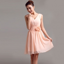 Chiffon bridesmaid dress with V neck with flower - Everything Weddings