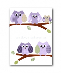 Childrens art kids wall art Baby Girl Room Decor owls - Home decoration