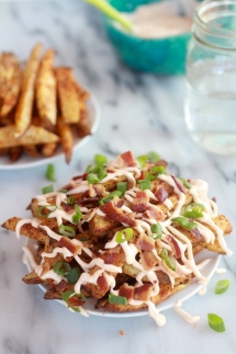 Double-Baked Fries with Garlic Cheese Sauce and Bacon - Bacon makes it better
