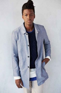 General Assembly Checkered Collar Chambray Trench Jacket - Jackets & Coats