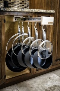 Glideware slide-out pot and pan hanger - Kitchen Storage Ideas