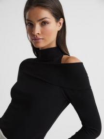 High Neck Cut Out Shoulder Top - Comfy Clothes 