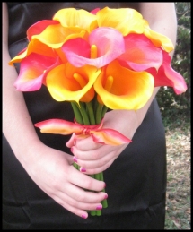 Hot Pink & Orange Calla Lily Bouquet - Our destination wedding