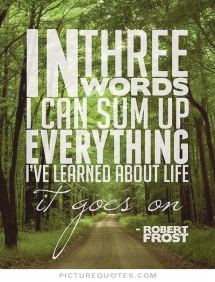 In three words I can sum up everything I've learned in life. It goes on -Robert Frost  - Sayings that keep me sane