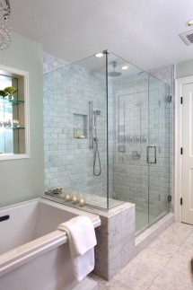 Master bathroom with Frameless Glass Shower Enclosure - Bathroom Design Ideas