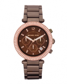 	Michael Kors Mid-Size Espresso Stainless Steel Parker Chronograph Glitz Watch  - Fave Clothing & Fashion Accessories