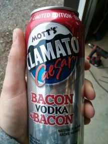 Mott's Clamato Caesar made with Bacon Vodka - Bacon makes it better