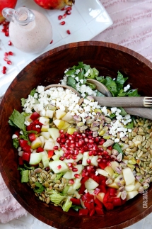 Pomegranate, Pear, Pistachio Salad with Creamy Pomegranate Dressing - Healthy Eating