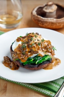 Roasted Portobello Mushroom with Poached Egg in a Creamy Mushroom Sauce - Food & Drink