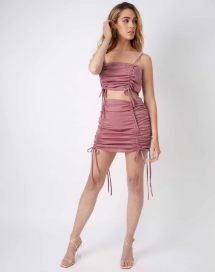 Ruched Satin Skirt in Pink - Women's Clothes
