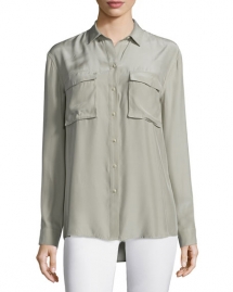 Silk Long-Sleeve Cargo Blouse - Spring Wardrobe