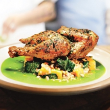 Skillet-Roasted Chicken with Farro and Herb Pistou - Cooking