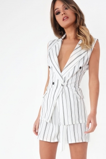 Vavavoom Tamatha White and Black Pinstripe Blazer and Shorts Co-Ord - Clothes for Summer in London Town