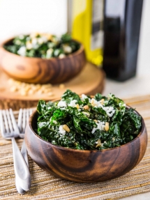 Warm Kale Salad with Goat Cheese, Pine Nuts and Sweet Onion Balsamic Dressing - Healthy Eating