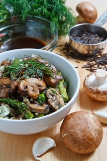 Warm Mushroom, Roasted Asparagus and Wild Rice Salad with Feta - Unassigned