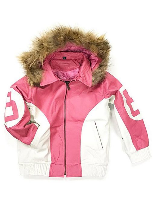 8 Ball Shearling Pink Hooded Jacket