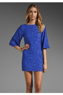 Alice + Olivia: Blue Lari Bell Sleeve Sequin Tunic Dress in Cobalt