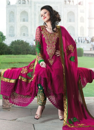 Beauteous Magenta & Green Lace Anarkali Suit