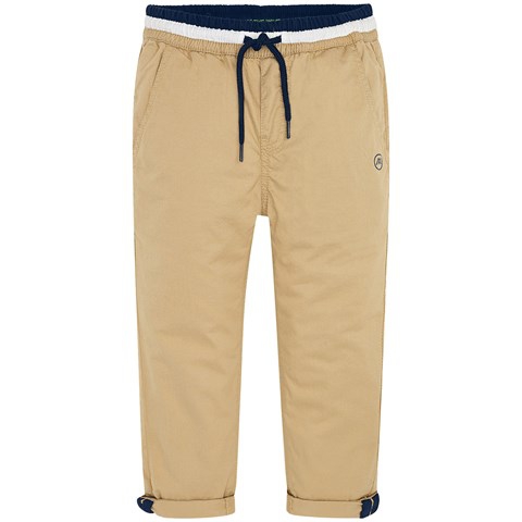 Beige with Navy and White Elasticated Waist Trousers - Image 2