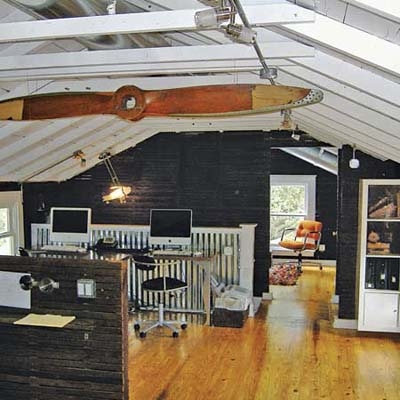 Black and white attic office