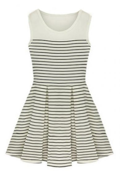 Black and White Pinstripes Contrast Chiffon Top Dress - Image 2