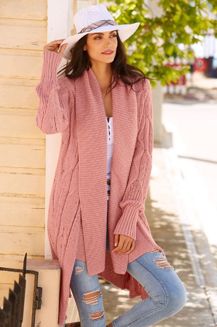 Cabled Long Sleeve Cozy Cardigan - Image 2
