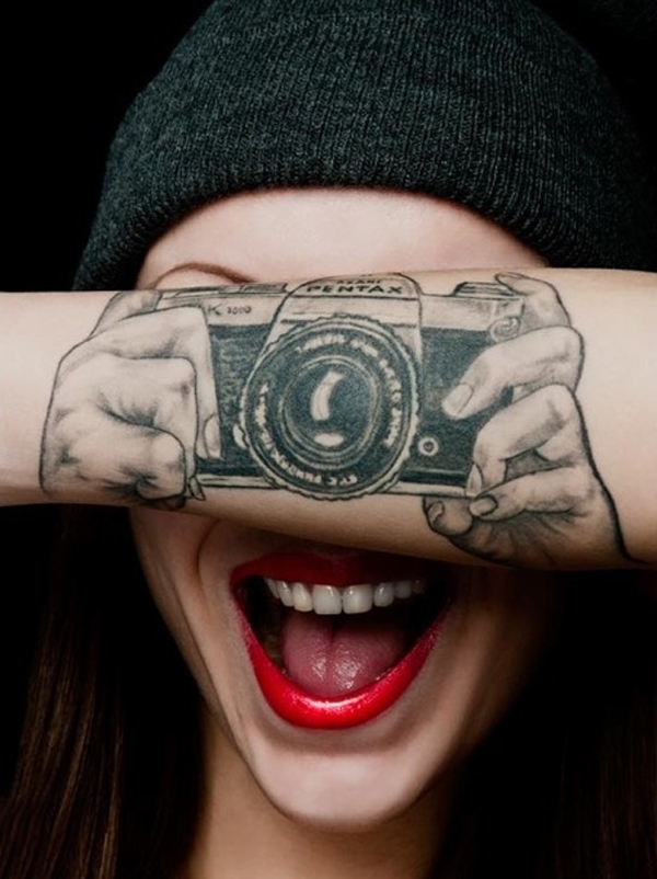 Camera on Arm Tattoo