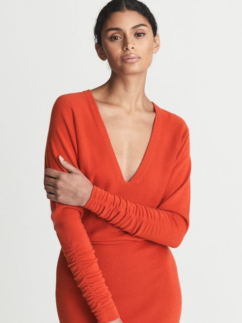 Cashmere Blend Ruched Sleeve Dress - Image 2