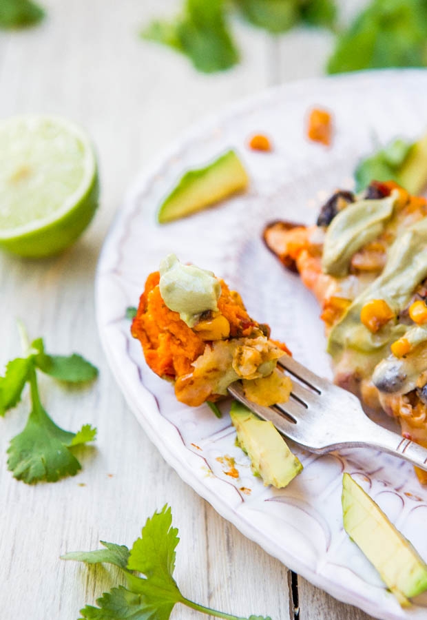 Cheese, Black Beans, and Corn-Stuffed Sweet Potatoes with Avocado Crema - Image 3