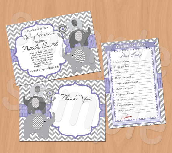 Chevron Baby Shower Invitations,  Wishes for Baby card, Thank You card - printable