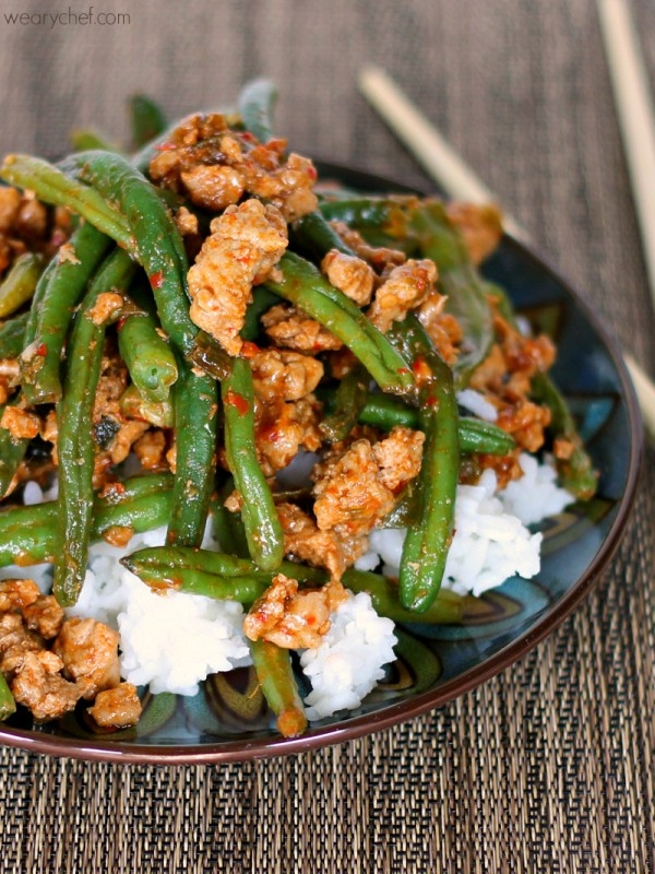 Chinese Green Beans with Ground Turkey over Rice