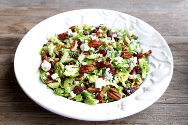 Chopped Brussels Sprouts with Dried Cranberries, Pecans & Blue Cheese