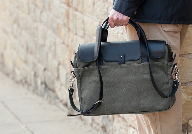 Classic Leather & Canvas Laptop Briefcase - Image 2