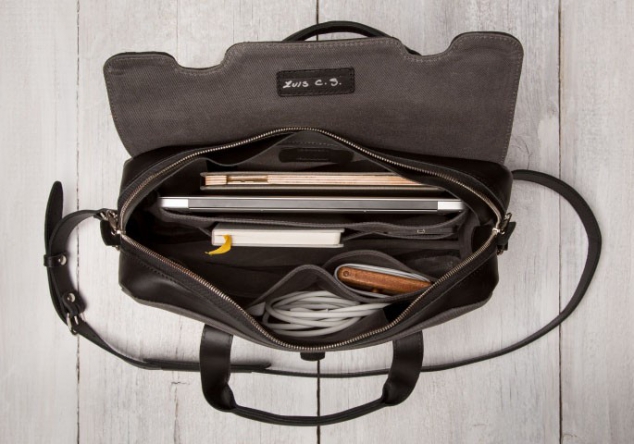 Classic Leather & Canvas Laptop Briefcase - Image 3