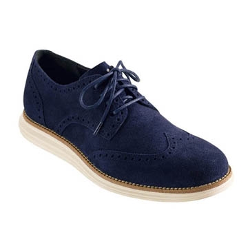 Cole Haan LunarGrand Wingtip Shoes(Men) Navy Suede