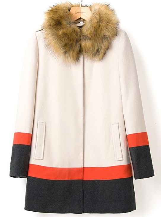 Color block faux fur wool coat