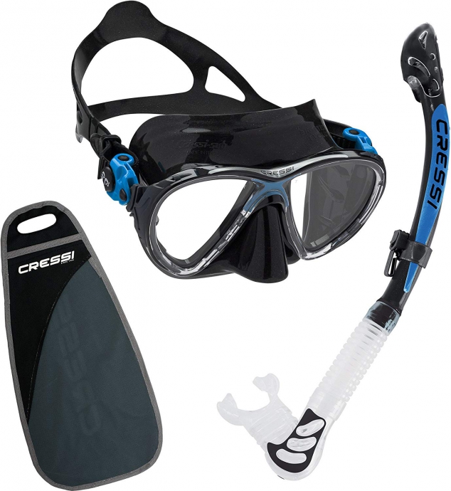 CRESSI Big Eyes Alpha Ultra Dry Combo Clear/Azure - Combo Set duikmasker snorkel Ultra Dry voor duiken en snorkelen, transparant/lichtblauw, eenheidsmaat, volwassenen
