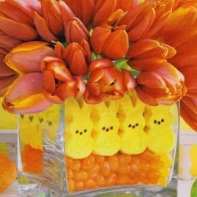 Easter Centerpiece Using PEEPS & Tulips