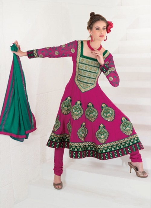  Exotic Embroidered Pink Salwar Kameez With Green Dupatta