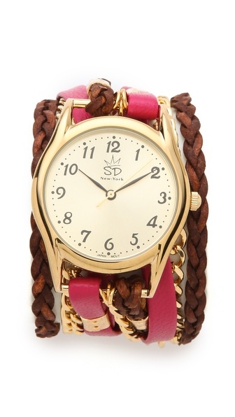 Flat Leather & Chain Wrap Watch
