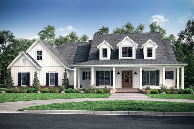 Four Bedroom Open Concept Farmhouse Plan With Wrapped Porch