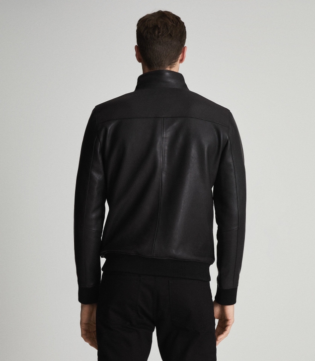 Funnel Neck Leather Jacket - Image 3