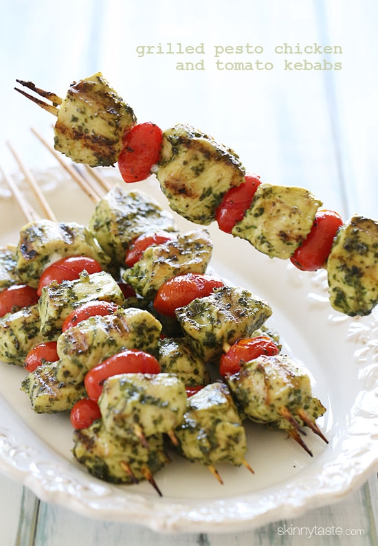 Grilled Pesto Chicken and Tomatoe Kebabs