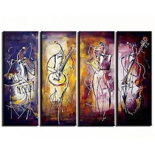 Hand-painted Band Play Music Abstract Oil Painting - Set of 4