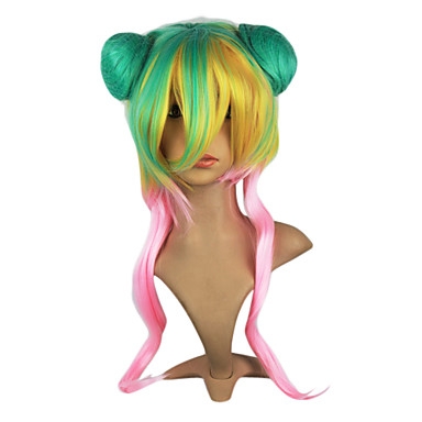High Quality Capless Synthetic Green Yellow Pink Long Curly Lolita Wig
