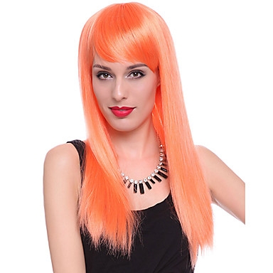 High Quality Capless Synthetic Long Straight Orange Hair Wigs