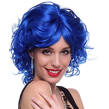 High Quality Capless Synthetic Short Curly Royalblue Hair Wigs