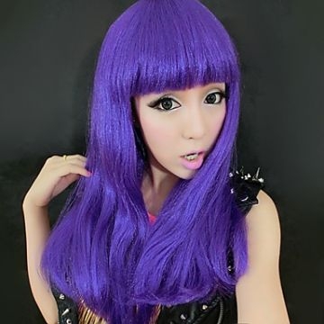 High Quality Magic Purple Full Bang Synthetic Long Curly Wig