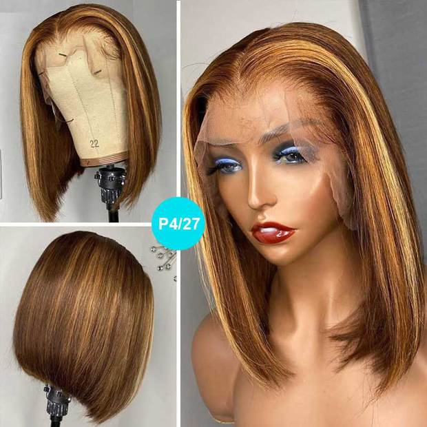 Highlight Wig Bob Hairstyle Straight Brazilian Human Hair Lace Front Wigs